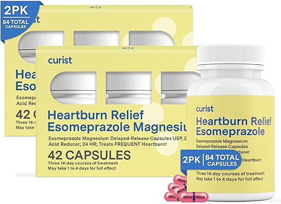 Curist Esomeprazole 20mg Capsules – 84 Count – Delayed-Release Acid Reducer for Frequent Heartburn Relief