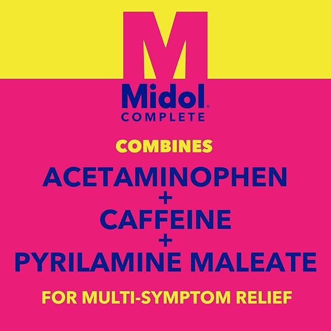 Midol Complete Menstrual Pain Relief Caplets – 40 Count Relieves Cramps, Headache, Bloating, Fatigue, and Water Retention
