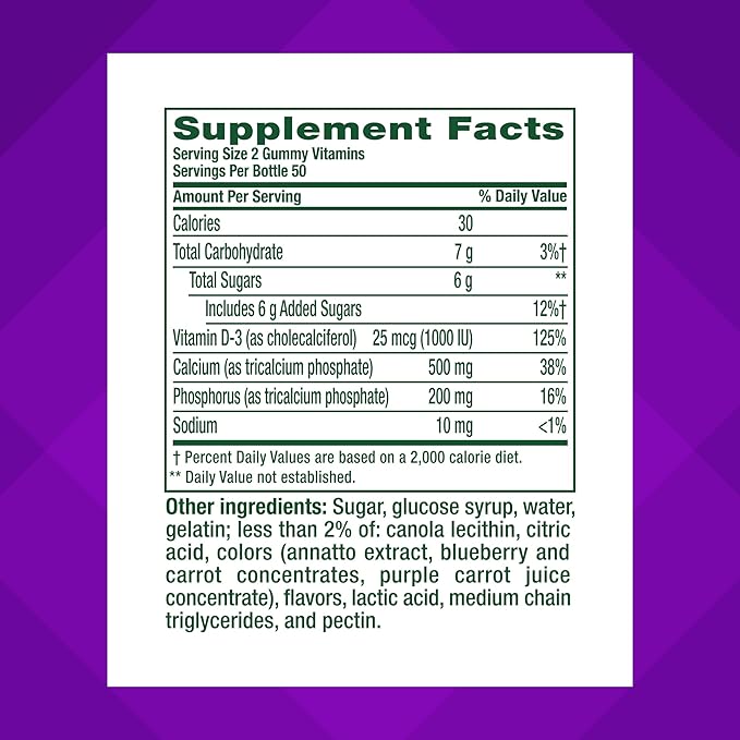 vitafusion Calcium Gummies – Chewable Bone & Teeth Support, Fruit & Cream Flavor – 100 Count