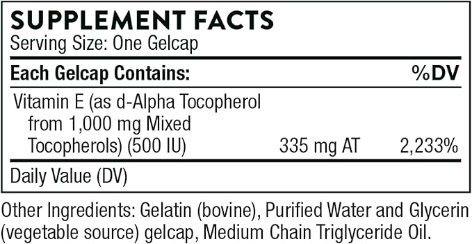 THORNE Ultimate-E – All Natural Vitamin E Complex, Mixed Tocopherols – Antioxidant, Heart, Skin & Immune Support – 60 Gelcaps