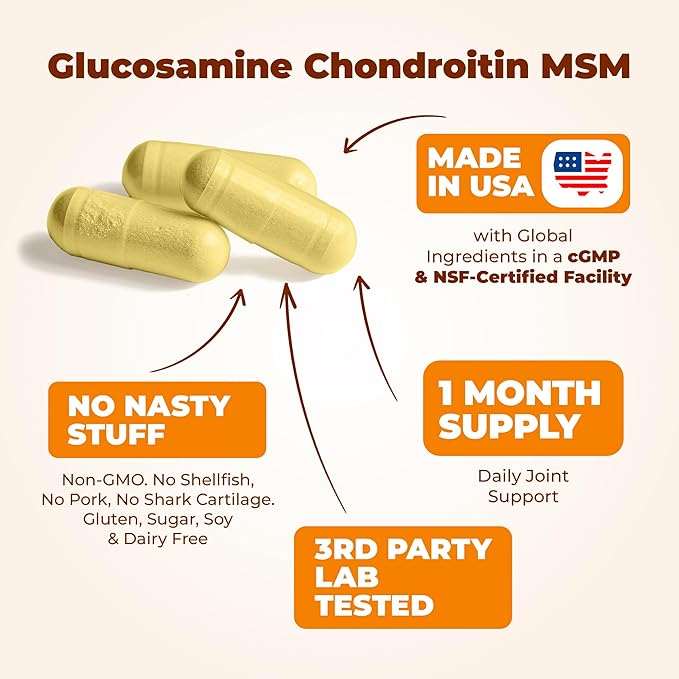 Glucosamine Chondroitin MSM with Turmeric & Boswellia – Joint Support for Cartilage, Flexibility & Mobility – Non-GMO, Gluten-Free – 90 Capsules