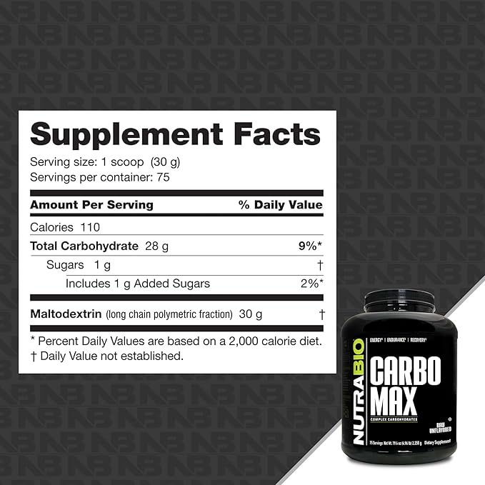 NutraBio CarboMax Maltodextrin Powder – Unflavored, 5 Pounds, 75 Servings, Sustained Energy & Muscle Gain