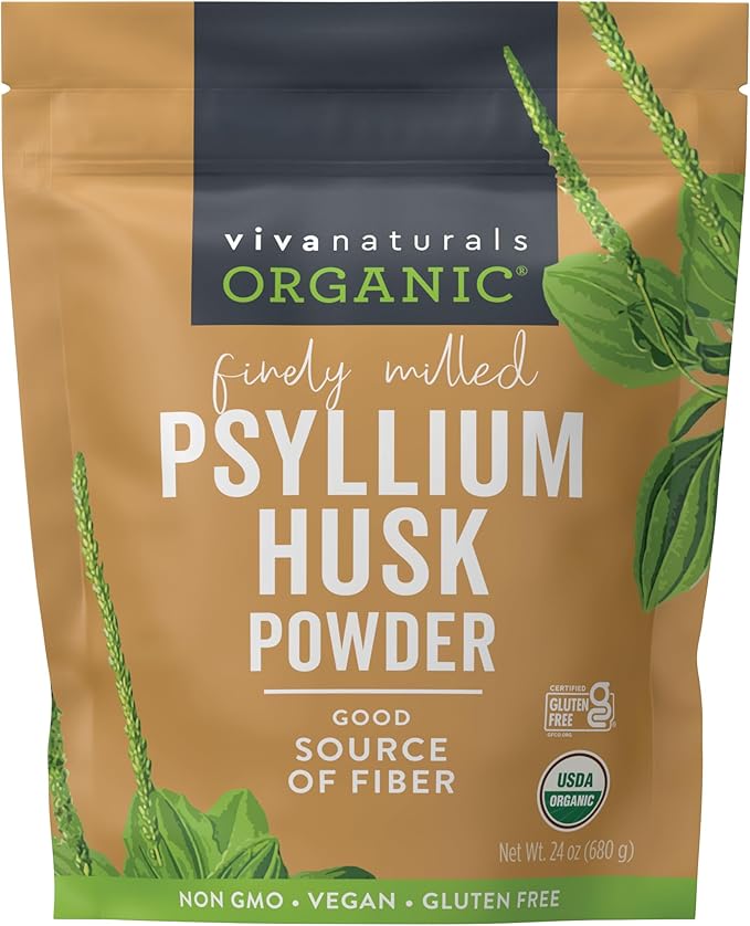 Viva Naturals Organic Psyllium Husk Powder – Finely Ground Plant-Based Fiber for Smoothies, Baking & Gut Health – Unflavored, Non-GMO, Gluten-Free, Vegan – 24 oz