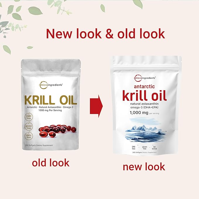 Micro Ingredients Antarctic Krill Oil – 1000mg per Serving – Omega-3 EPA, DHA, Phospholipids & Astaxanthin – Heart, Brain, Joint Support – Non-GMO, Gluten-Free – 300 Softgels (Value Size)