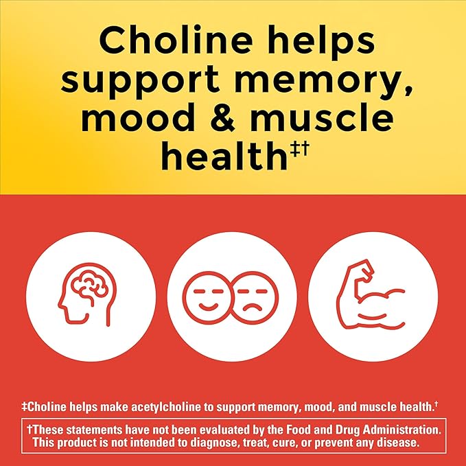 Nature Made Extra Strength Choline 800mg – Brain, Mood, Muscle & Liver Support – Vegetarian – 60 Capsules