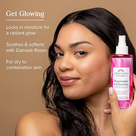 HERITAGE STORE Rosewater & Glycerin Hydrating Facial Mist – Rose Water Spray for Dry & Combination Skin, Vegan, Alcohol-Free, 12 oz