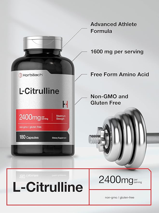 Horbaach L Citrulline Supplement – 2400mg, 180 Capsules, Maximum Strength, Non-GMO, Gluten-Free