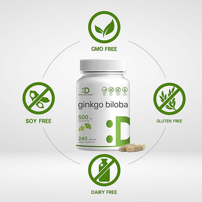 Deal Supplement Ginkgo Biloba 500mg – Extra Strength Brain Function Support – Non-GMO, Gluten-Free – 240 Capsules