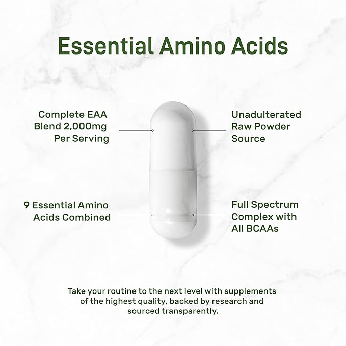 Essential Amino Acids (EAA) – 2000mg Per Serving, 300 Capsules, Unflavored, 9-in-1 BCAAs, Lean Muscle Support