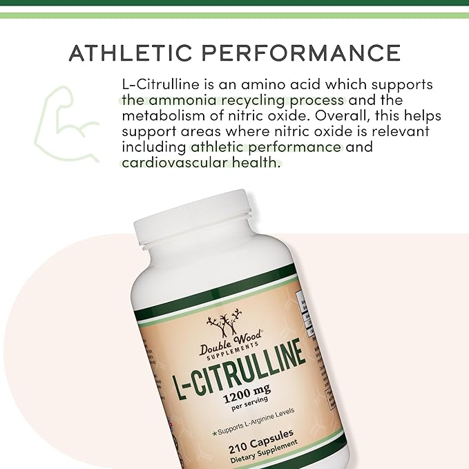 Double Wood L Citrulline Capsules – 1,200mg Per Serving, 210 Count, Nitric Oxide Booster & Muscle Recovery Supplement