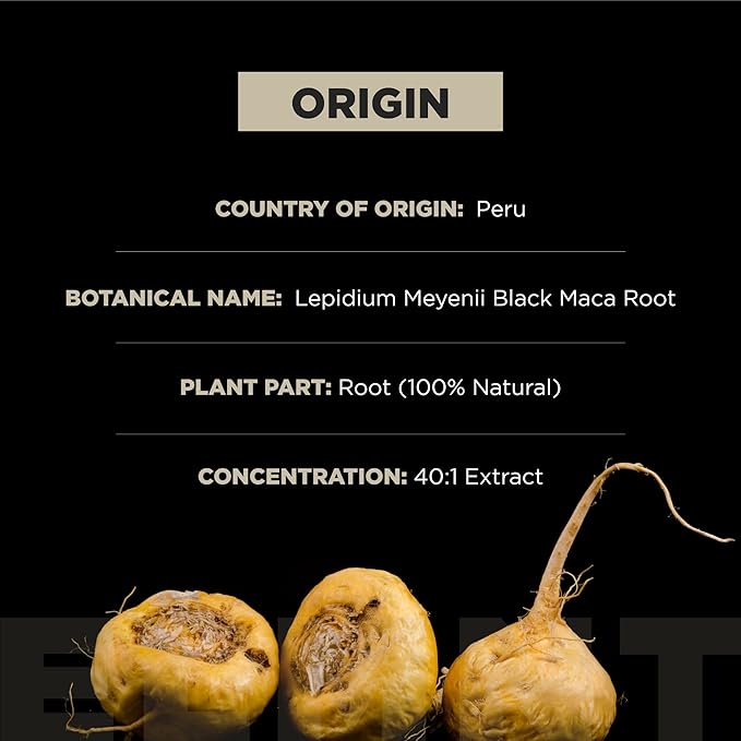 ELMNT Black Maca Root 40,000mg – 40x Strength with Ashwagandha – Organic Peruvian Maca Capsules for Men, Energy & Vitality – Non-GMO, Gluten-Free – 60 Capsules