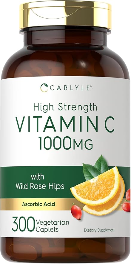 Carlyle Vitamin C 1000mg – High Strength, Immune & Antioxidant Support – Rose Hips – 300 Vegetarian Caplets – Non-GMO, Gluten Free