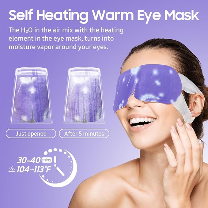 BeHoomi Steam Eye Mask – Self-Heating Lavender Sleep Mask, 10-Pack Disposable