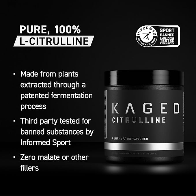Kaged L-Citrulline Powder – Unflavored, 100 Servings, Nitric Oxide Booster for Enhanced Pumps & Muscle Vascularity