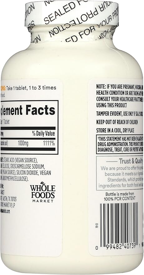 365 by Whole Foods Market Vitamin C 1000mg – Immune & Antioxidant Support – 250 Vegan Tablets
