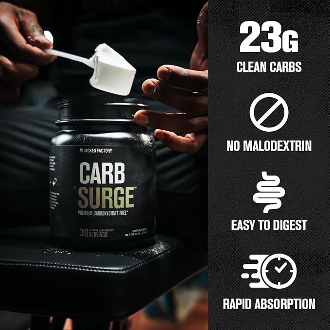 Jacked Factory Carb Surge – Premium Carbohydrate Powder with Carb10 Pea Starch & Cluster Dextrin, Unflavored, 30 Servings