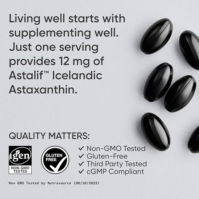 Sports Research Astaxanthin 12mg – Triple Strength Antioxidant with Organic Coconut Oil – Skin, Eye, Joint & Immune Support – Non-GMO, Gluten-Free – 60 Softgels