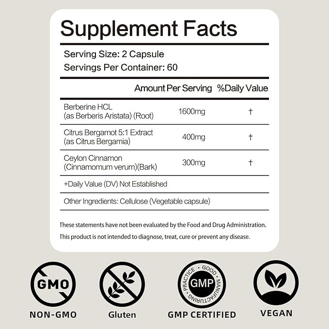 Berberine 2300mg with Ceylon Cinnamon – Advanced Metabolic & Heart Health Support – Non-GMO, Gluten-Free – 120 Capsules