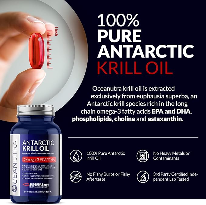 100% Pure Organic Krill Oil 1000mg – 56% Phospholipids, SuperbaBoost® Antarctic Omega-3 with Astaxanthin – No Fish Oil, No Aftertaste – 60 Softgels