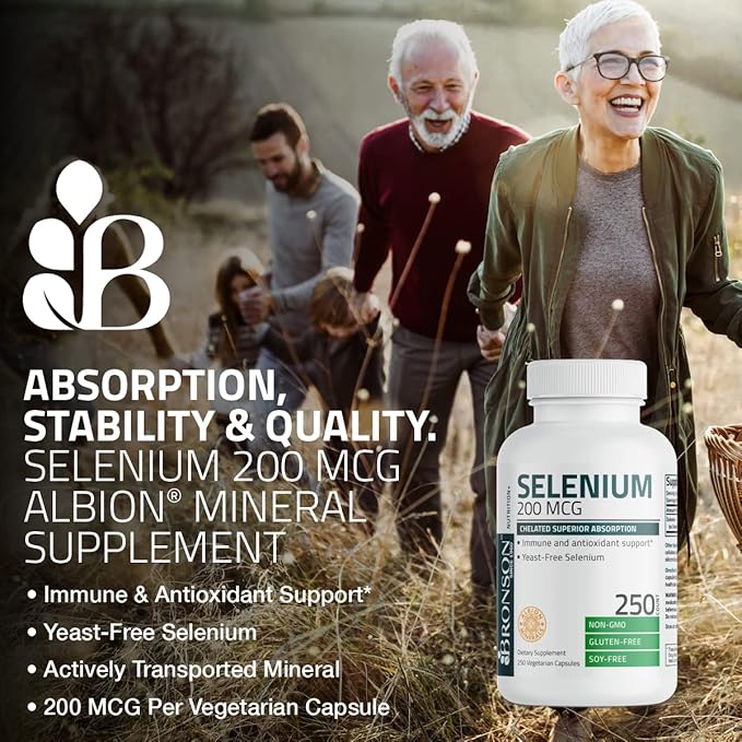 Bronson Selenium 200mcg – Yeast Free Chelated Immune & Thyroid Support – 250 Vegetarian Capsules