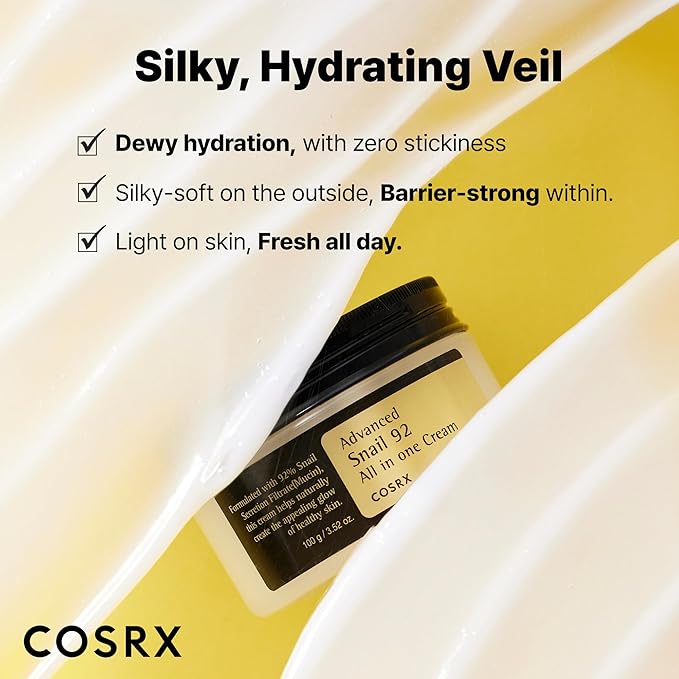 COSRX Snail Mucin 92% Moisturizer – Lightweight Korean Face Cream, 3.52oz