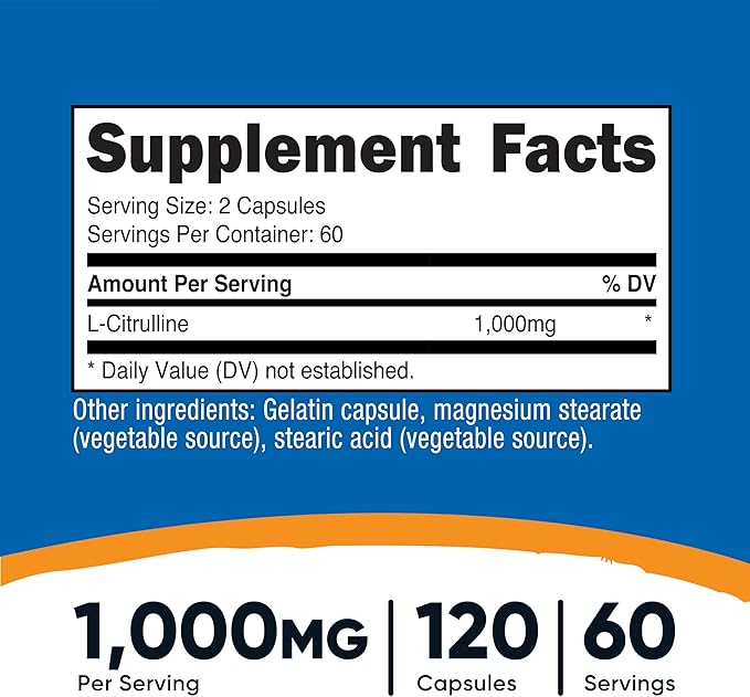 Nutricost L-Citrulline 500mg Capsules – Gluten-Free, Non-GMO, 120 Capsules, 1000mg Per Serving