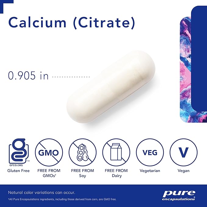 Pure Encapsulations Calcium Citrate – Bone, Teeth, Colon & Heart Health – 60 Capsules