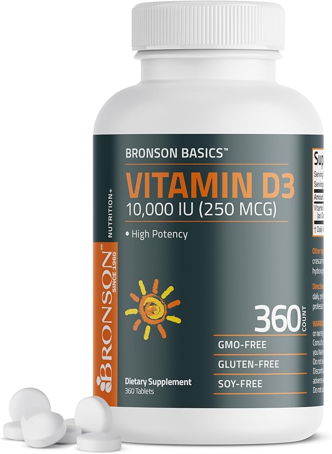 Bronson Vitamin D3 10,000 IU – High Potency Immune, Muscle & Bone Support – 360 Tablets – Non-GMO