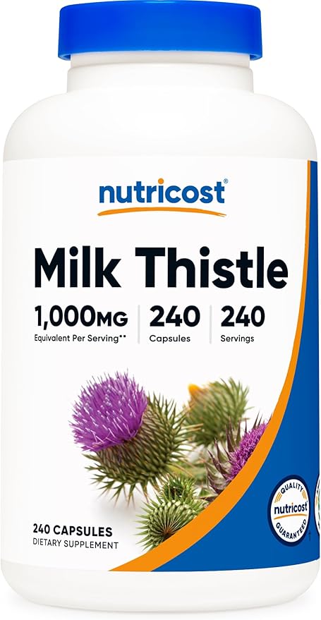 Nutricost Milk Thistle 1000mg Equivalent – High Potency 4:1 Extract – Liver Detox & Antioxidant Support – Vegan, Non-GMO, Gluten-Free – 240 Capsules