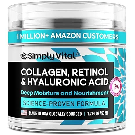 SimplyVital Collagen, Retinol & Hyaluronic Acid Cream – Anti-Aging, Firming Face, Neck & Décolleté Moisturizer – Day & Night – 1.7 fl oz
