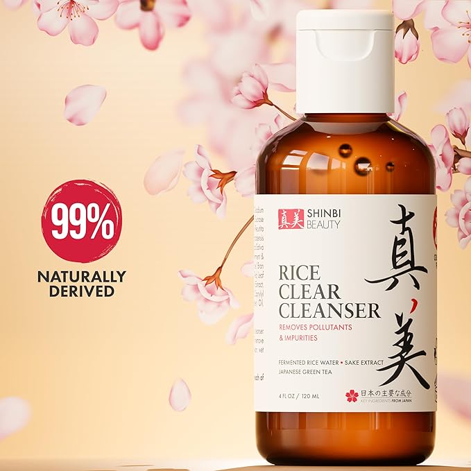 Shinbi Beauty Japanese Face Wash – Rice Water & Green Tea Cleanser – 99% Naturally Derived, Gentle, Vegan, Clean Beauty – 4oz