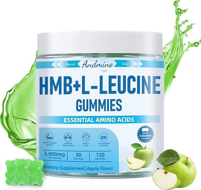 HMB and L-Leucine Gummies with Trehalose – 3000mg, Apple Flavor, Non-GMO, Vegan, Gluten-Free, 120 Gummies