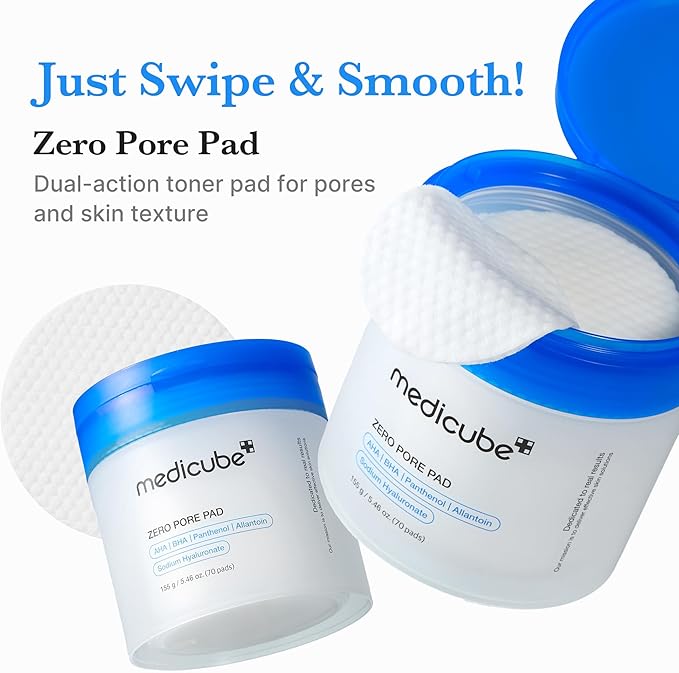 Medicube Zero Pore Pads 2.0 – Dual-Textured Exfoliating Toner Pads with AHA & BHA for Pore Care, Smoother Skin, K-Beauty, 70 Pads