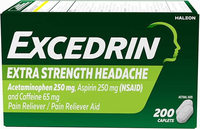 Excedrin Extra Strength Pain Relief Caplets – 200 Count Headache Relief with Acetaminophen, Aspirin & Caffeine Fast-Acting Pain Reliever