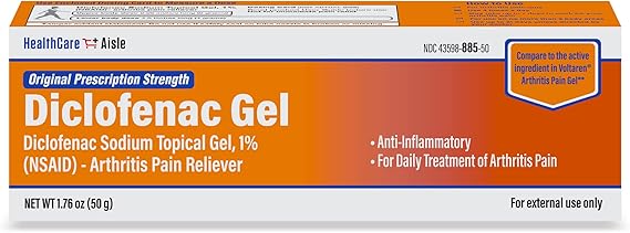 HealthCareAisle Diclofenac Gel 1% – Arthritis Pain Relief NSAID, 50g Tube – Original Prescription Strength