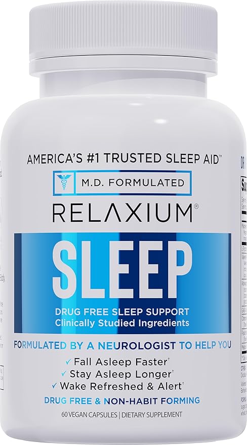 Relaxium Sleep Aid for Adults – 5mg Melatonin, Magnesium, Ashwagandha, GABA & Valerest® – Non-Habit Forming Natural Sleep Supplement – 60 Capsules