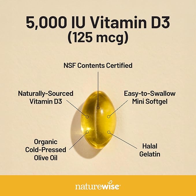 NatureWise Vitamin D3 5000 IU – Immune, Bone & Muscle Support – Organic Olive Oil – 360 Mini Softgels – Non-GMO, Gluten Free