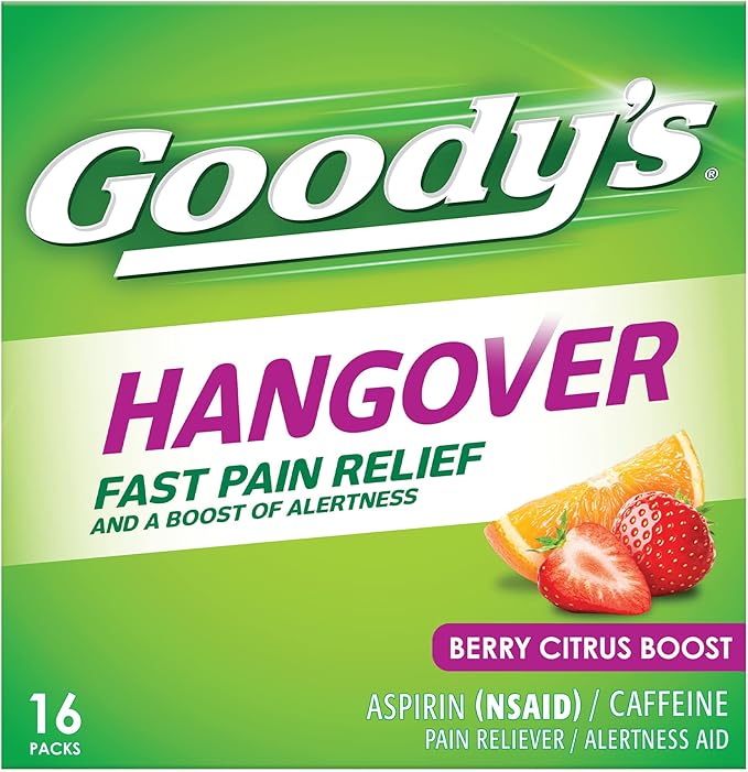 Goody's Hangover Powders for Pain Relief and Mental Alertness Berry Citrus Flavor 16 Dissolvable Packets