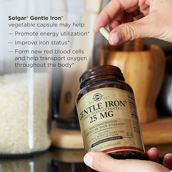 Solgar Gentle Iron 25mg – Non-Constipating, Vegan Red Blood Cell Support – 180 Capsules