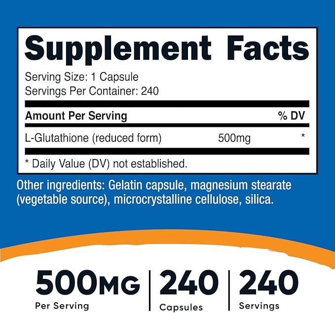 Nutricost Glutathione 500mg – Antioxidant Support for Liver, Immune & Skin Health – Non-GMO, Gluten-Free – 240 Capsules (Value Size)
