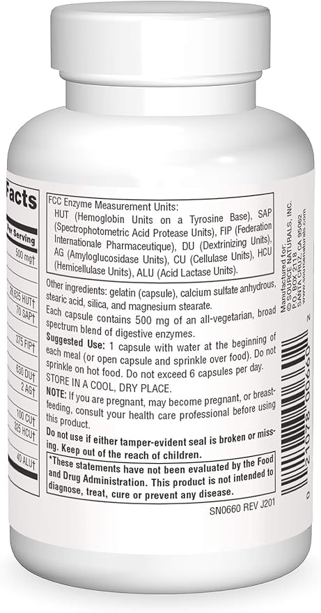 Source Naturals Essential Enzymes 500mg – Digestive Enzyme for Bloating, Gas & Constipation Relief – Non-GMO, Gluten-Free – 120 Capsules