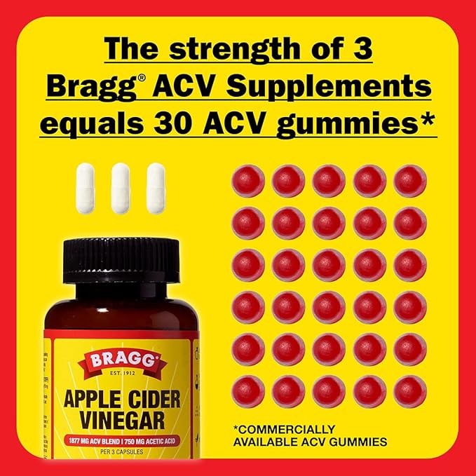 Bragg Apple Cider Vinegar Capsules with Vitamin D & Zinc – Immune Support, Digestion & Metabolism – 1877mg ACV Blend + 750mg Acetic Acid – 90 Vegan Capsules
