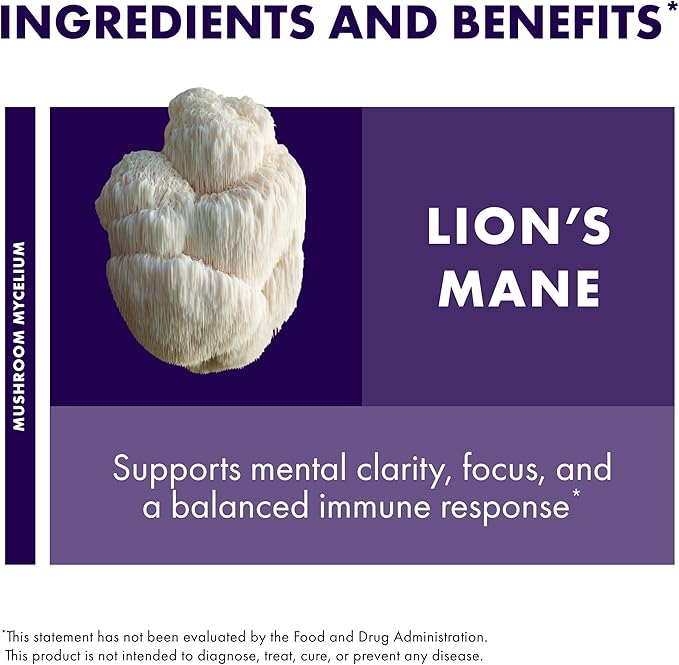 Host Defense Lion’s Mane – Brain, Focus & Memory Support – Immune & Nervous System – 60 Vegan Capsules