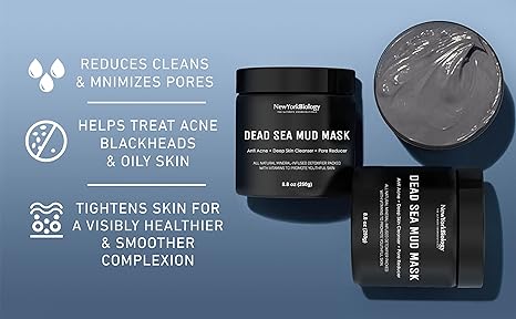 New York Biology Dead Sea Mud Mask – Spa Quality Pore Reducer for Acne, Blackheads & Oily Skin – Natural Face & Body Detox Mask, Tightens Skin, 8.8 oz