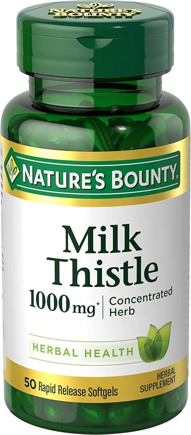 Nature’s Bounty Milk Thistle 1000mg – Rapid Release Softgels – Liver Health & Detox Support – Non-GMO – 50 Softgels
