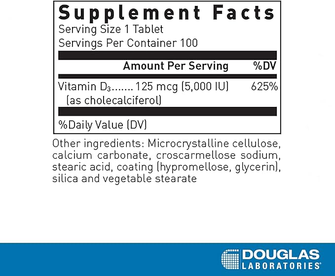 Douglas Laboratories Vitamin D3 5,000 IU – Immune, Bone & Calcium Support – 100 Tablets – Professional Grade