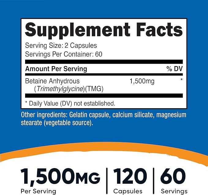 Nutricost Betaine Anhydrous Capsules – 1500mg Per Serving, 120 Capsules, Gluten-Free, Non-GMO
