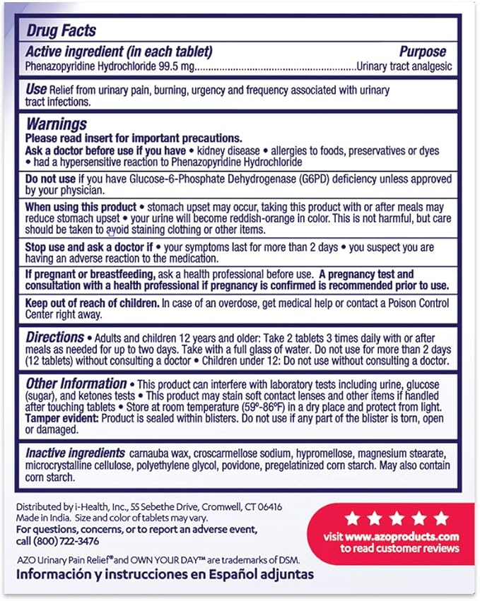AZO Urinary Pain Relief Maximum Strength Tablets for UTI Discomfort Fast Acting 24 Count