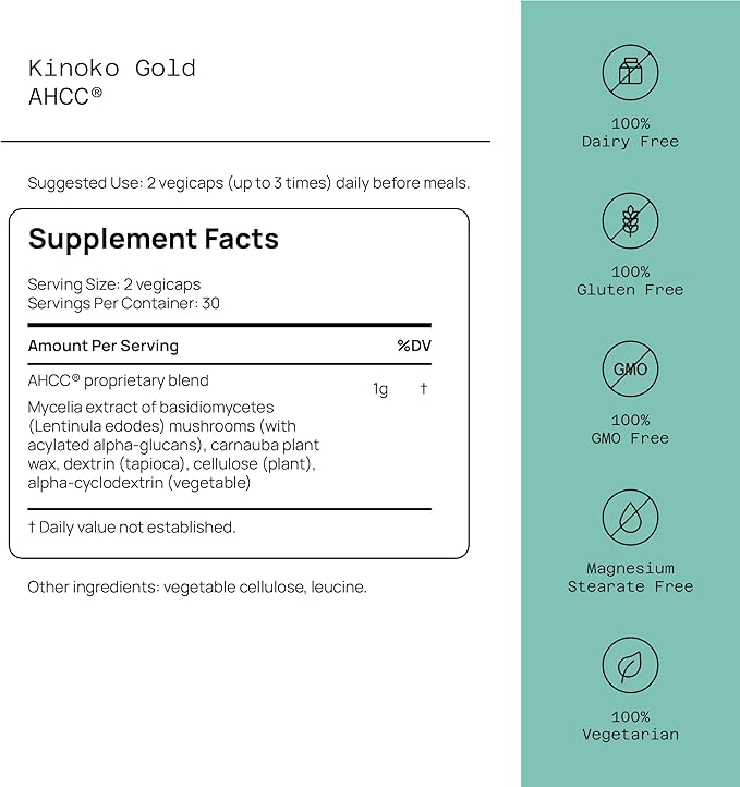 Quality of Life Kinoko Gold AHCC 500mg – Immune, NK Cell & Liver Support – 60 Vegan Capsules