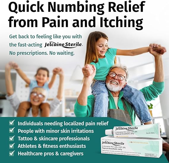 Jelcaine Lidocaine 2% Numbing Gel – 30mL – Fast Relief for Burns, Cuts, Insect Bites & Skin Irritation